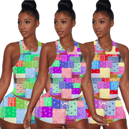 Sexy patchwork printed tight casual suit
