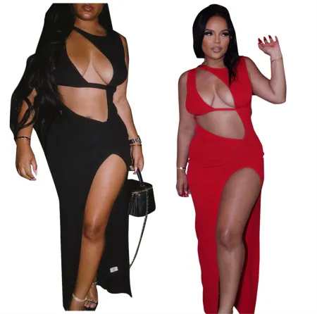 Fashion Solid Color Asymmetric Sexy Dress Nightclub Dress