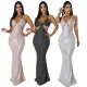 Sexy suspender fishtail long dress sequin dress