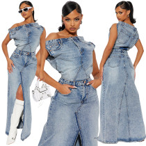 Autumn and winter vintage Denim skirt suit two-piece set