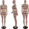 New European and American women's casual colorful striped knitted shorts set