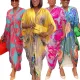Summer Women's Printed Wide Satin Loose Short Sleeve Dress