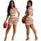 New European and American women's casual colorful striped knitted shorts set