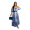 Blue and white pottery printed slim dress