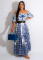 Blue and white pottery printed slim dress