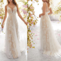 Sexy B-neck Sleeveless Lace Wedding Dress