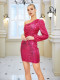 Sexy One Shoulder Sleeves Slim Fit Dress Sequin Midskirt