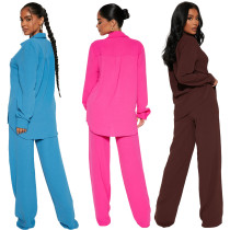 Fashion casual elastic water wrinkle two-piece set