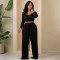 Fashion Solid Knitted Lace up Wide Leg Two Piece Set