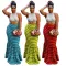 Fashion two color popcorn high waisted long skirt
