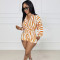 Fashionable digital printed long sleeved V-neck sexy jumpsuit