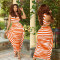 Fashion Solid Stripe Open Umbilical Sleeveless Long Dress Two Piece Set
