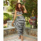 Fashion Solid Stripe Open Umbilical Sleeveless Long Dress Two Piece Set