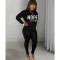 Fashion Solid Pearl Decoration Long Sleeve Pants Casual Set