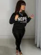 Fashion Solid Pearl Decoration Long Sleeve Pants Casual Set