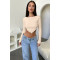 Sexy solid color pit strip long sleeve knitting short Crop top