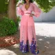 Fashion Large Chiffon V-Neck Pleated Top Printed Wide Leg Trouser Set