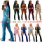 Solid color open navel long sleeve Bell-bottoms two-piece sports suit