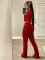 Solid color open navel long sleeve Bell-bottoms two-piece sports suit