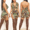 Fashion casual camouflage printed lapel short sleeved split skirt set