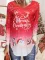 Fashion V-neck Christmas printed long sleeved T-shirt