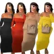 Sexy and fashionable solid color pocket dress