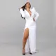 Fashion Satin Shoulder Pad V-Neck High Waist Split Suit Tight Dress