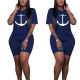 Fashion Boat Anchor Casual Summer Loose Two Piece Set