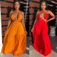 Sexy Large Strap Hanging Neck Splice Cross Floor Sweeping Dress