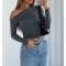 Solid color pleated off shoulder pleated diagonal collar top