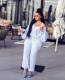 Casual loose V-neck solid knit set of two pieces