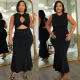 Sexy oversized front and back sleeveless dress with slight flares