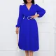 Fashionable large sleeved V-neck pleated mid length dress