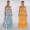 Fashion Sleeveless Bra Stripe Printed Long Dress Two Piece Set
