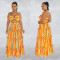 Fashion Sleeveless Bra Stripe Printed Long Dress Two Piece Set
