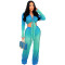 Fashion gradient color deep V long sleeved pants two-piece set