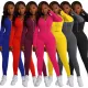 Solid color double zipper top and pants two-piece set
