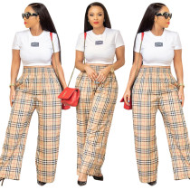 Fashion plaid printed loose micro flared pants