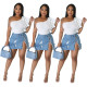 Sexy Slim Fit Perforated Pocket Denim Skirt Wrapped Hip Half Skirt