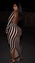 Fashionable oversized back hollowed out tight print dress