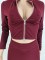 Solid color double zipper top and pants two-piece set