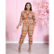 Checkered woven lapel with waistband and cable tied loose zipper pocket jumpsuit