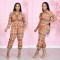 Checkered woven lapel with waistband and cable tied loose zipper pocket jumpsuit