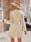 Fashionable waist tied long sleeved V-neck perspective dress