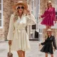 Fashionable waist tied long sleeved V-neck perspective dress