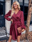 Fashionable V-neck solid color waist tied long sleeved sexy dress