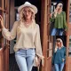 Fashion casual V-neck long sleeved solid color slim fitting top