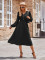 Fashionable V-neck waistband solid color mid length dress