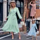 Fashion Solid V-Neck Lace Waist Tie Dress