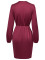 Fashionable V-neck solid color waist tied long sleeved sexy dress
